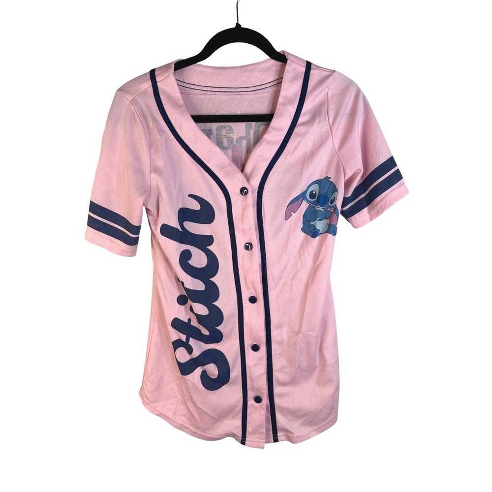 Disney Women's Pink Ohana Lilo & Stitch Graphic Baseball Jersey Medium